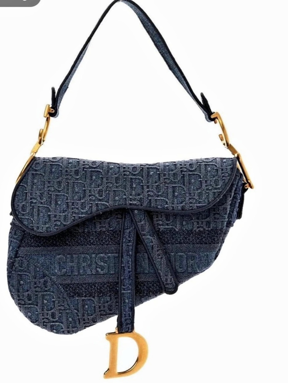 CD Oblique Embroidered Saddle Bag Denim Blue
